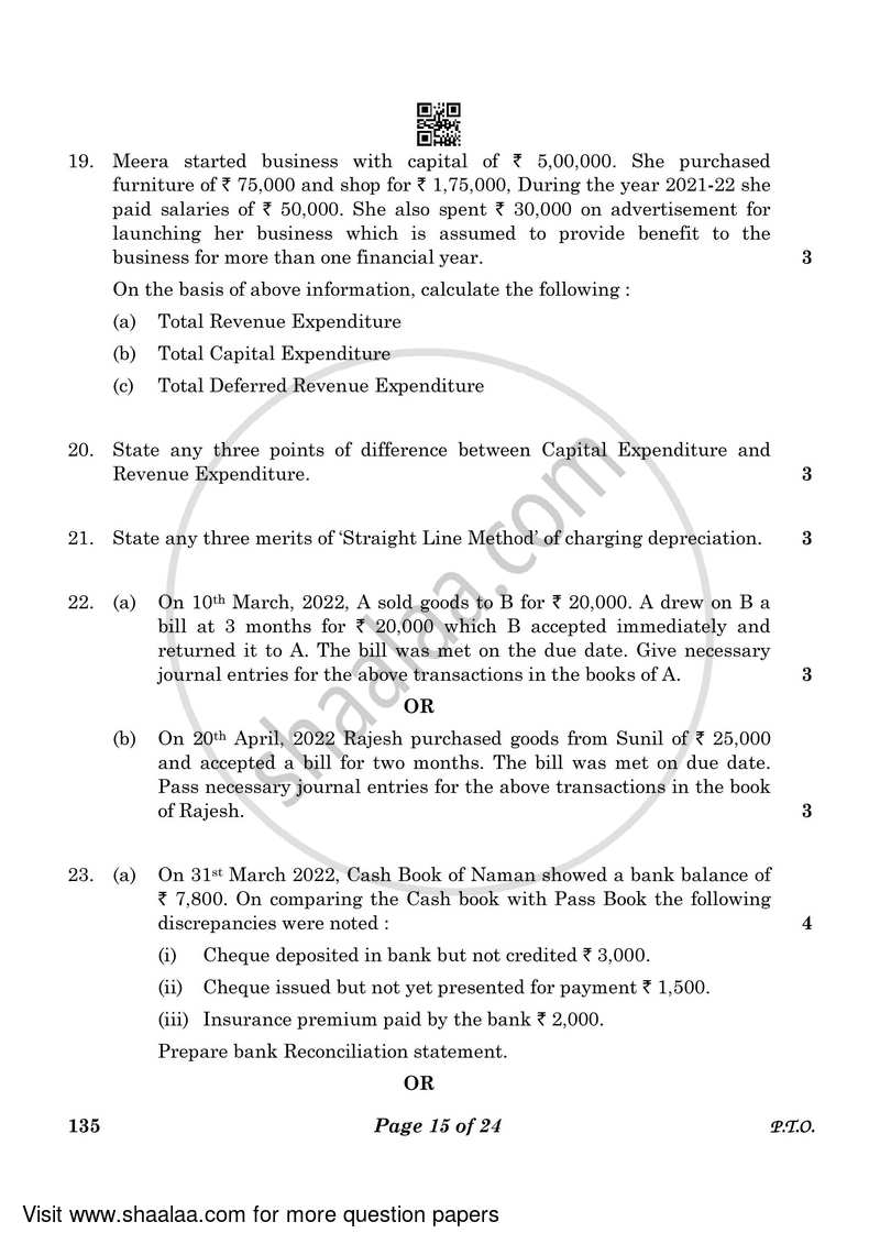 Elements of Book-keeping and Accountancy 2022-2023 Class 10 - CBSE (Central Board of Secondary Education) question paper with PDF download