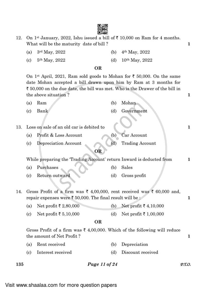 Elements of Book-keeping and Accountancy 2022-2023 Class 10 - CBSE (Central Board of Secondary Education) question paper with PDF download