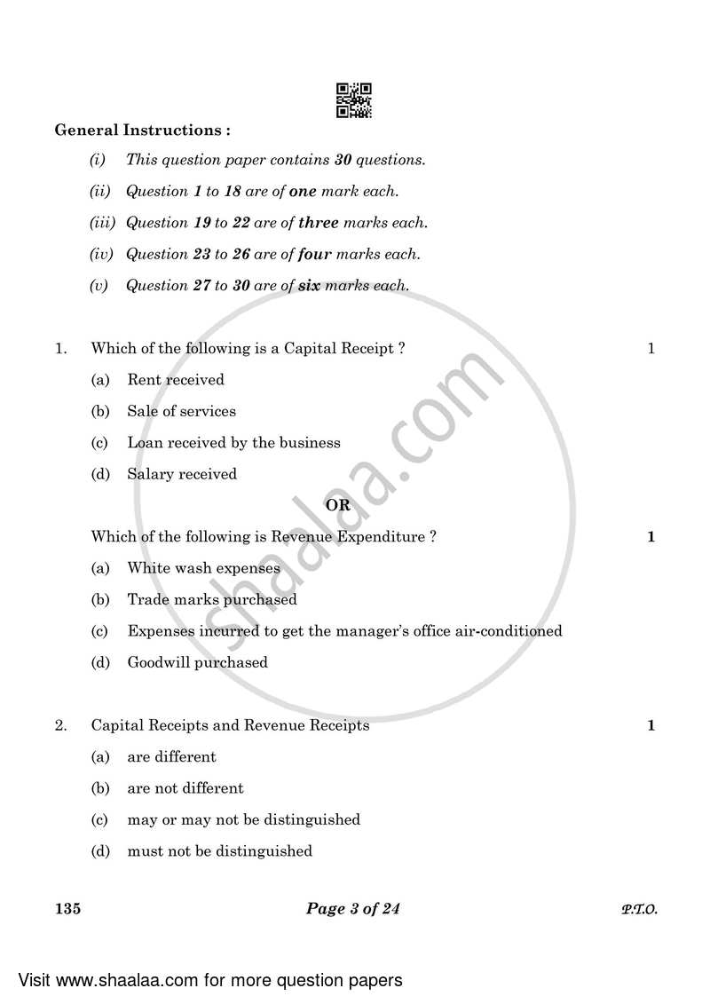 Elements of Book-keeping and Accountancy 2022-2023 Class 10 - CBSE (Central Board of Secondary Education) question paper with PDF download