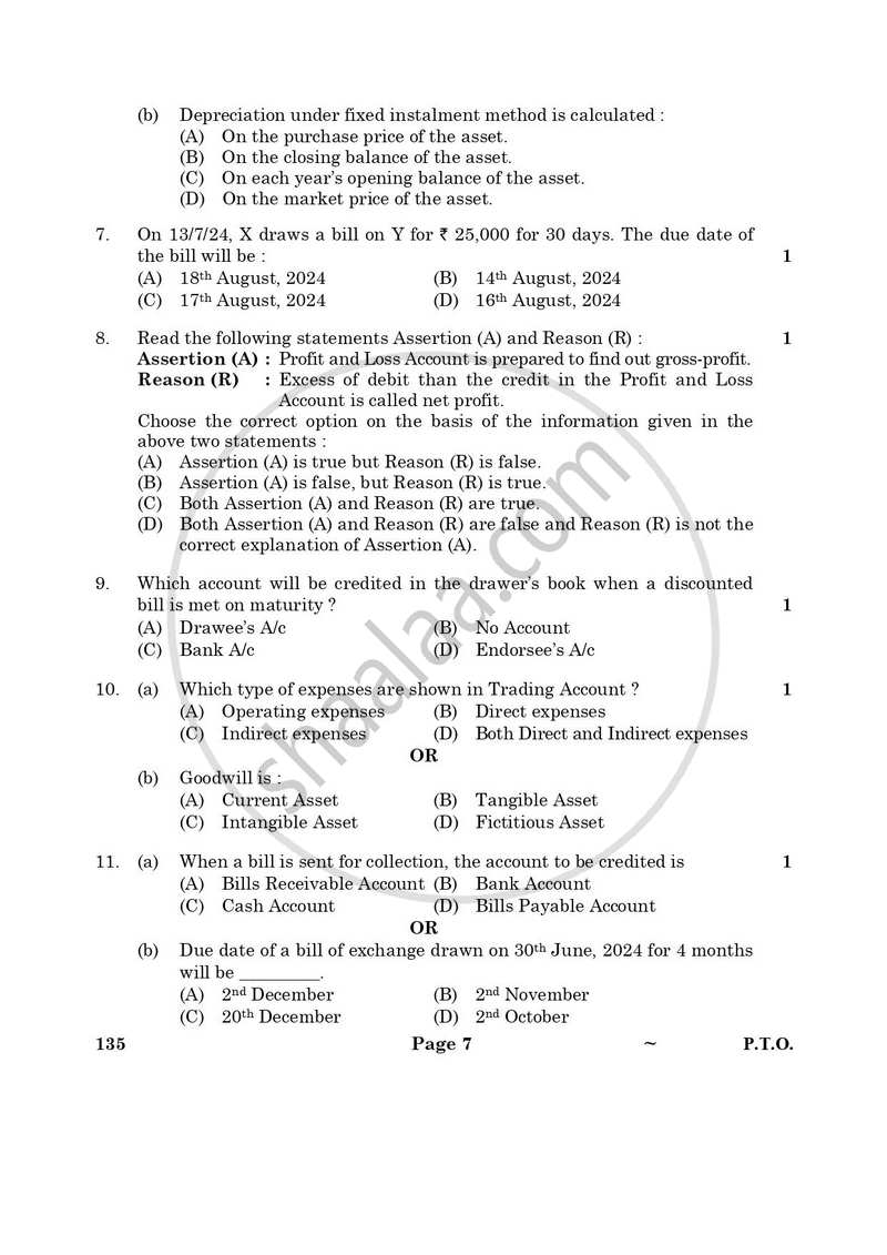 Elements of Book-keeping and Accountancy 2024-2025 Class 10 - CBSE (Central Board of Secondary Education) question paper with PDF download