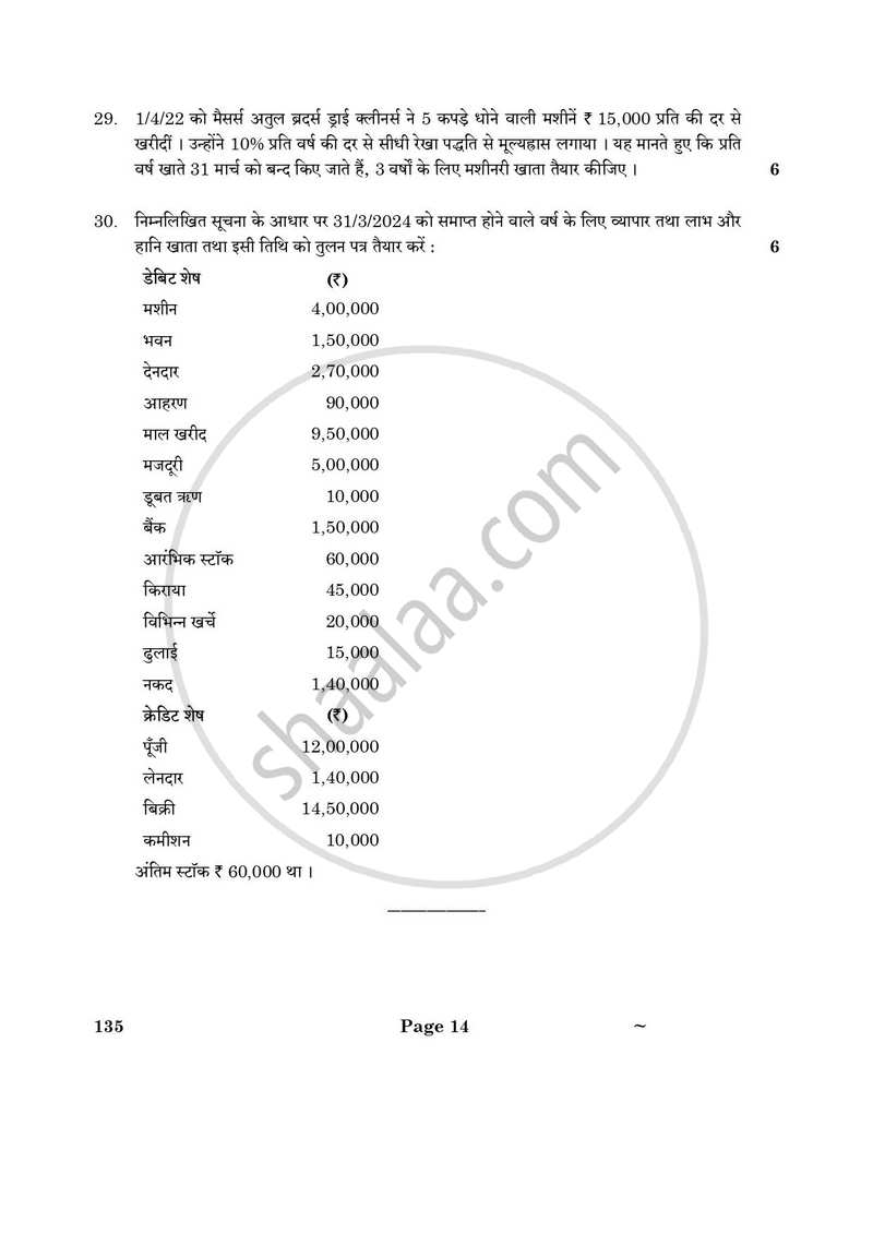 Elements of Book-keeping and Accountancy 2024-2025 Class 10 - CBSE (Central Board of Secondary Education) question paper with PDF download