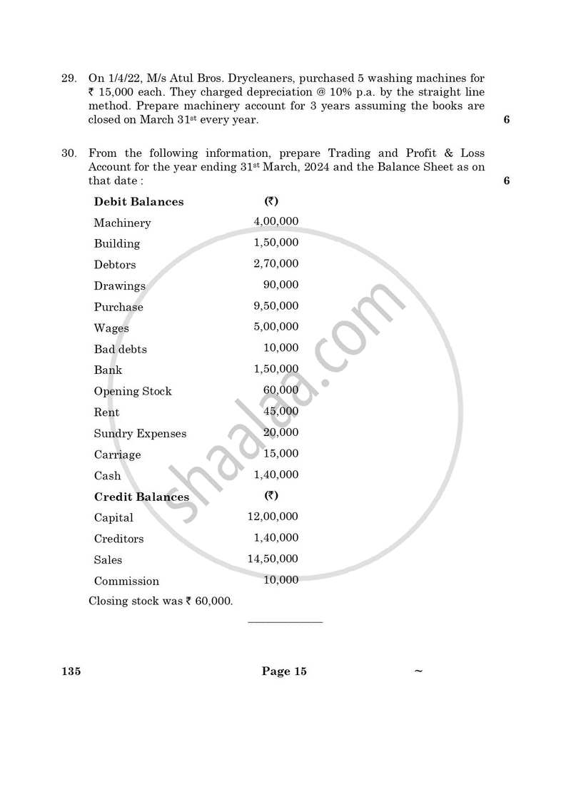 Elements of Book-keeping and Accountancy 2024-2025 Class 10 - CBSE (Central Board of Secondary Education) question paper with PDF download