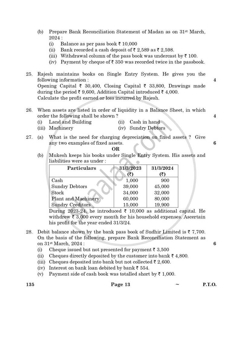 Elements of Book-keeping and Accountancy 2024-2025 Class 10 - CBSE (Central Board of Secondary Education) question paper with PDF download