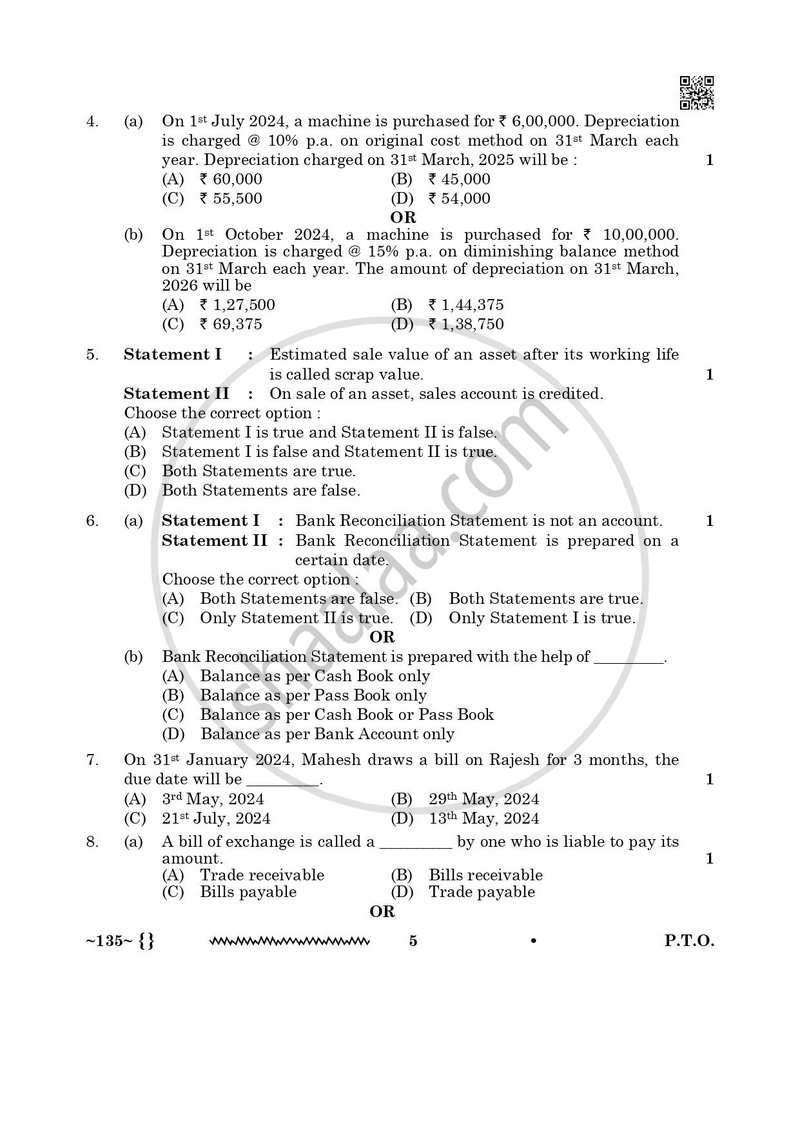 Elements of Book-keeping and Accountancy 2025-2026 Class 10 - CBSE (Central Board of Secondary Education) question paper with PDF download