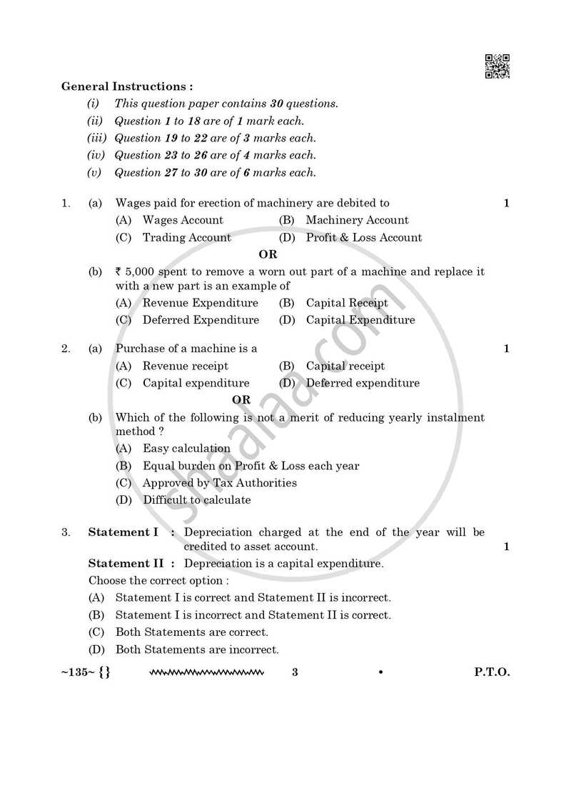 Elements of Book-keeping and Accountancy 2025-2026 Class 10 - CBSE (Central Board of Secondary Education) question paper with PDF download