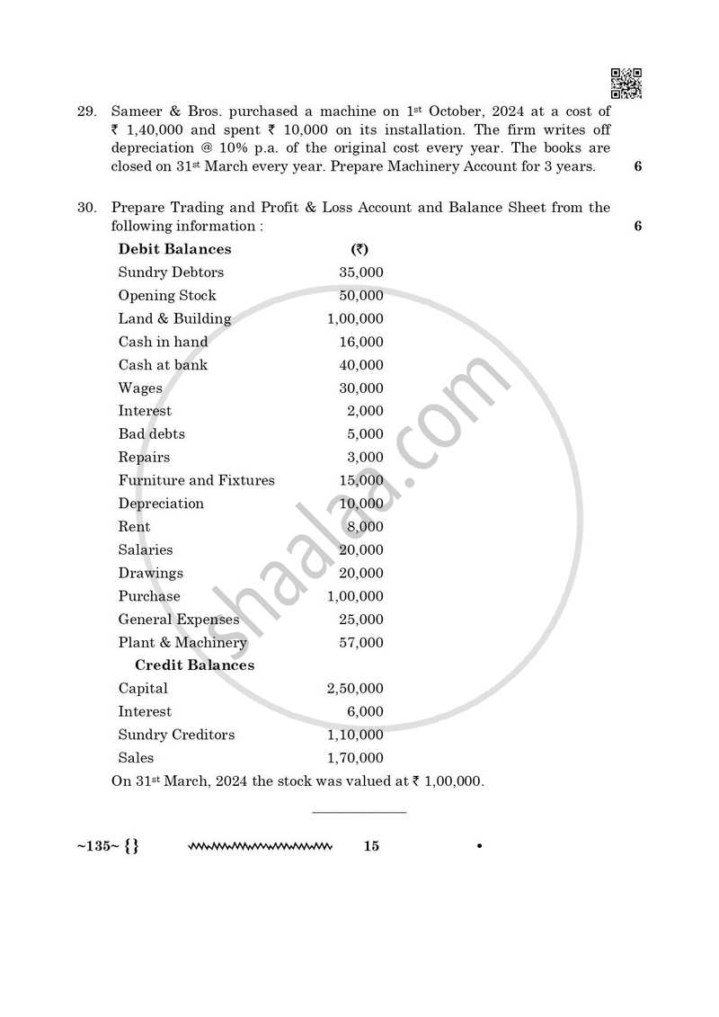 Elements of Book-keeping and Accountancy 2025-2026 Class 10 - CBSE (Central Board of Secondary Education) question paper with PDF download