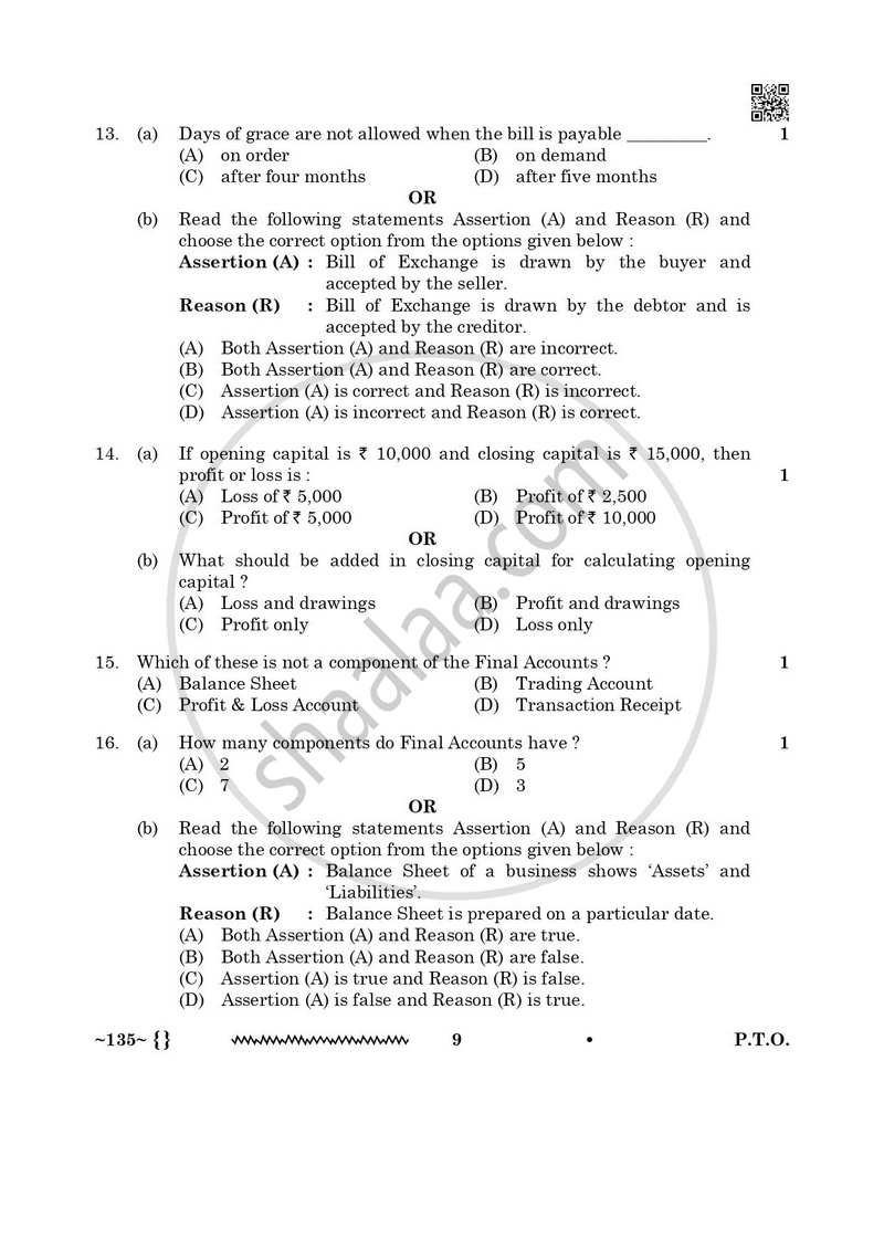 Elements of Book-keeping and Accountancy 2025-2026 Class 10 - CBSE (Central Board of Secondary Education) question paper with PDF download