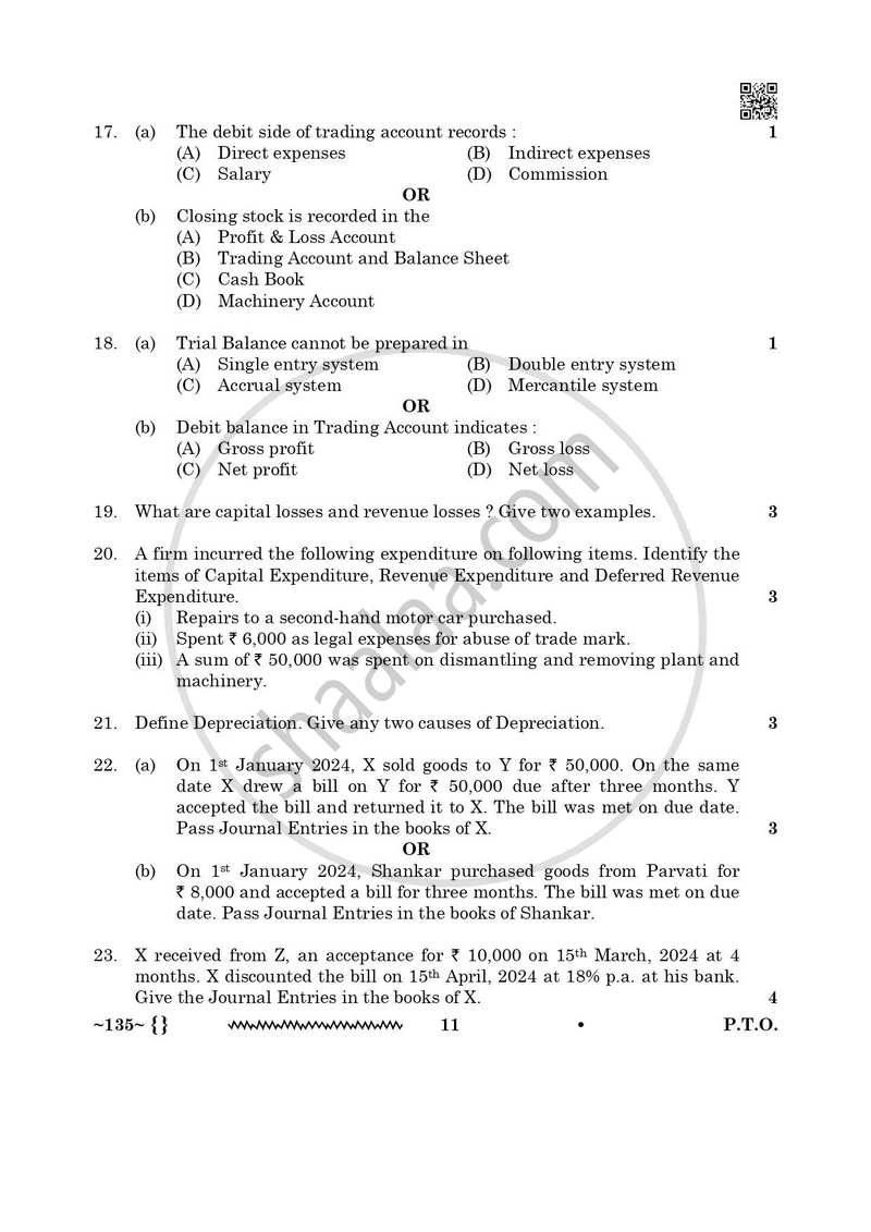Elements of Book-keeping and Accountancy 2025-2026 Class 10 - CBSE (Central Board of Secondary Education) question paper with PDF download