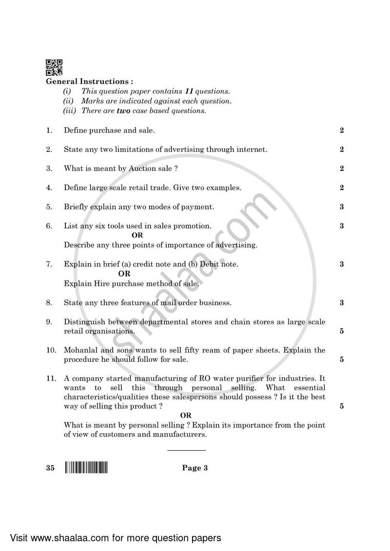 Elements of Business 2021-2022 Class 10 - CBSE (Central Board of Secondary Education) question paper with PDF download