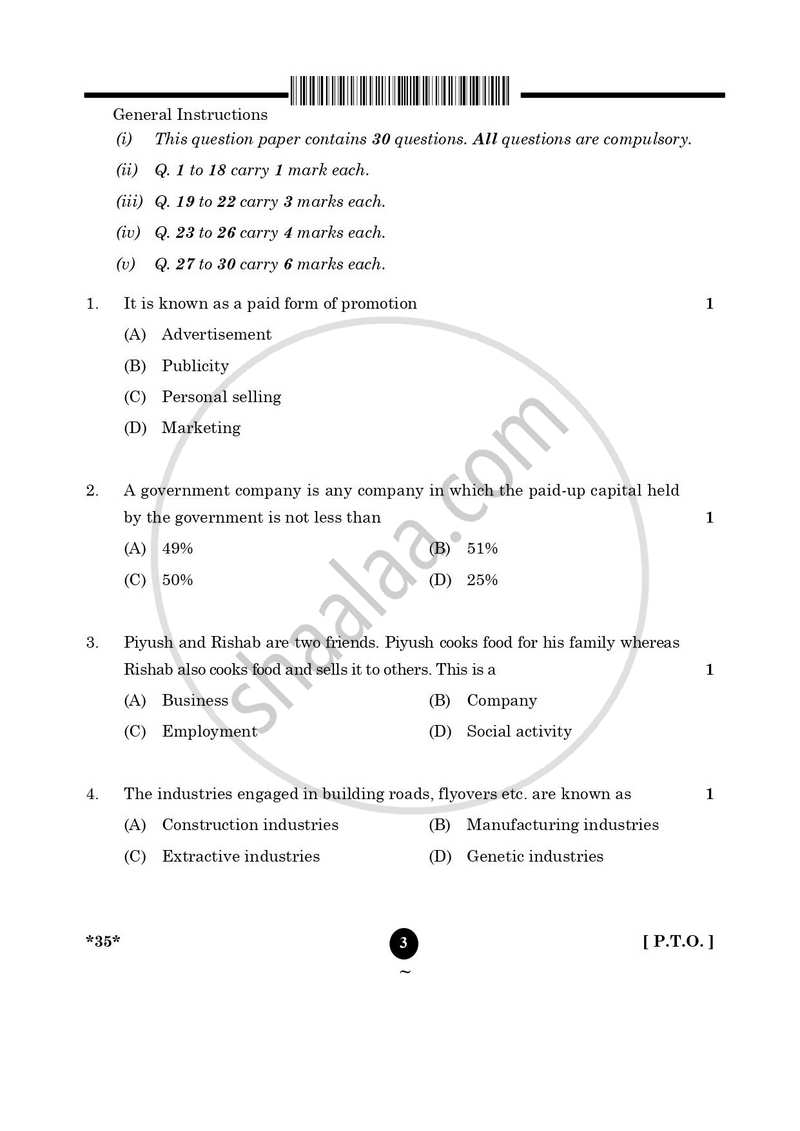 Elements of Business 2024-2025 Class 10 - CBSE (Central Board of Secondary Education) question paper with PDF download