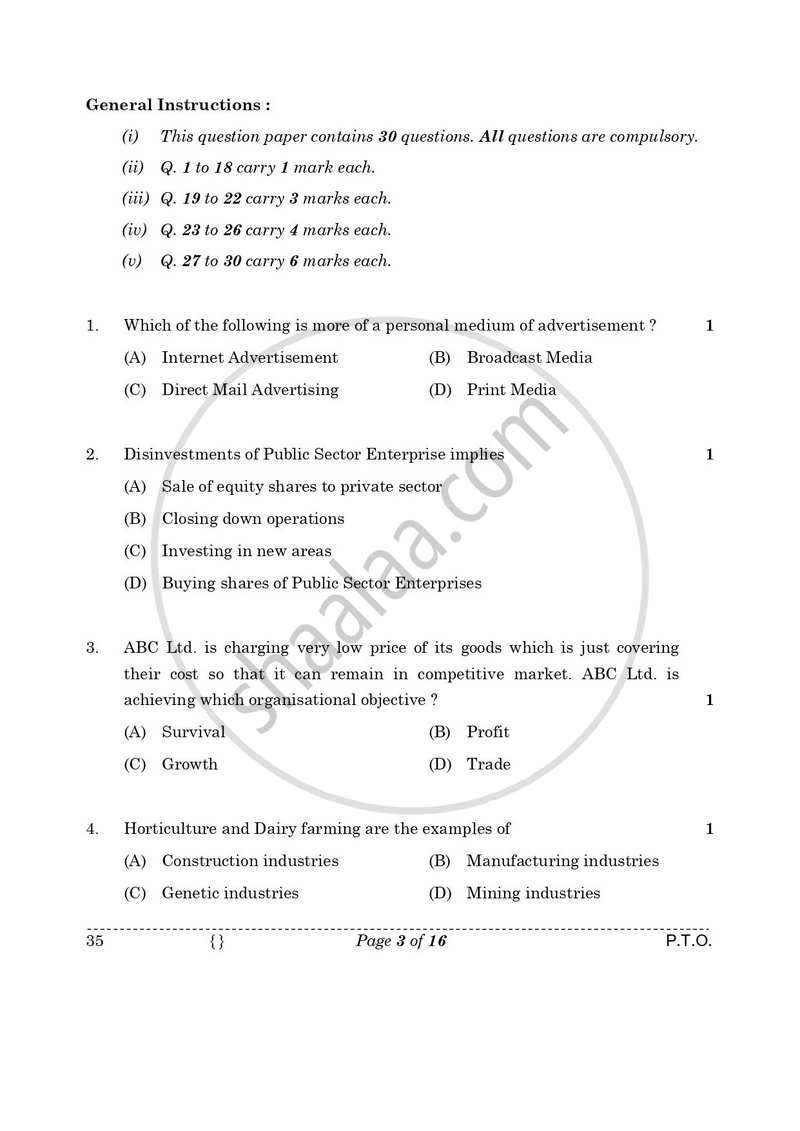 Elements of Business 2025-2026 Class 10 - CBSE (Central Board of Secondary Education) question paper with PDF download