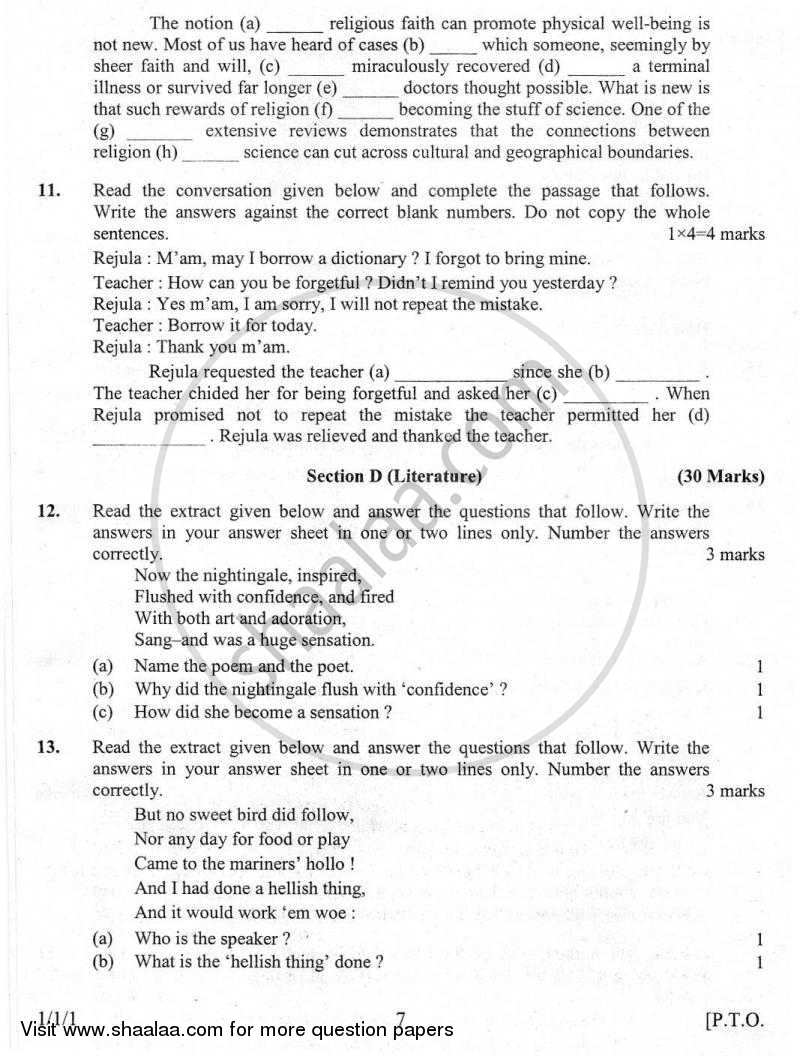 English Communicative 2009-2010 Class 10 - CBSE (Central Board of Secondary Education) question paper with PDF download