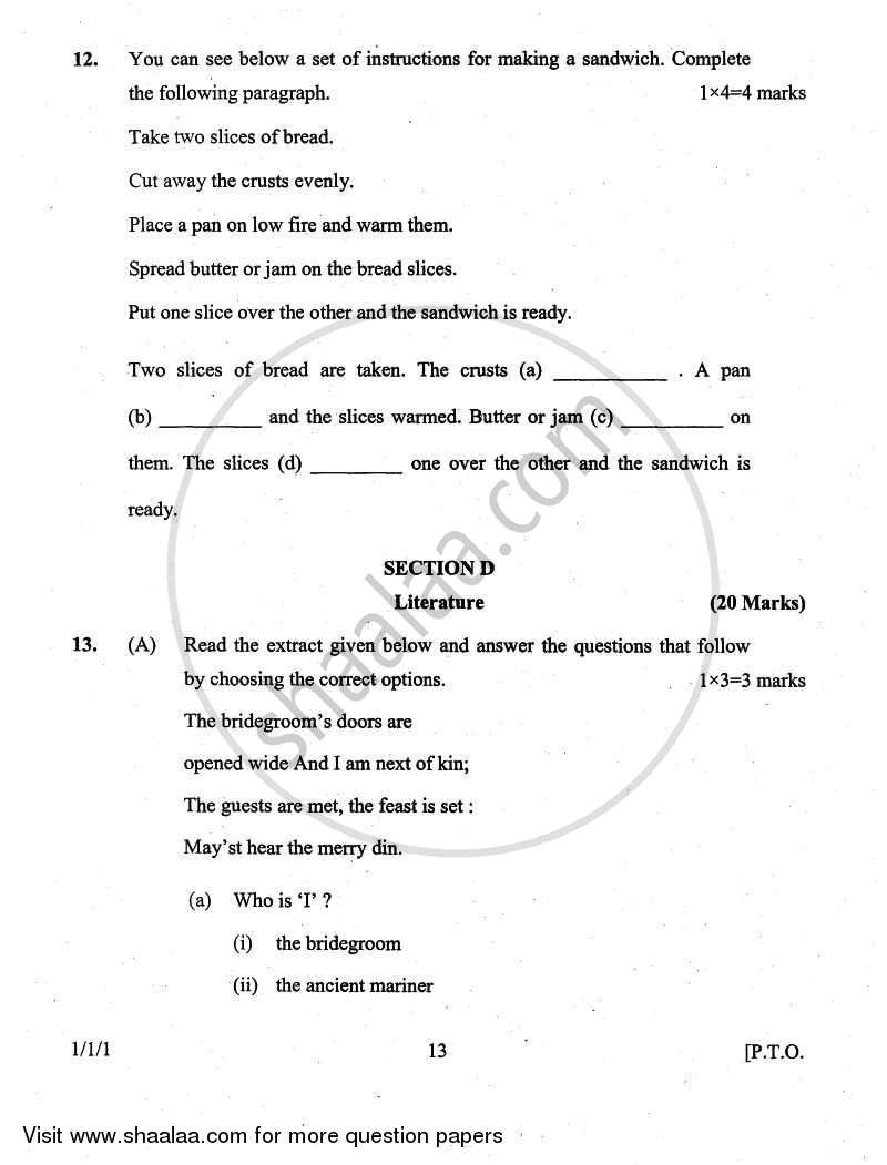 English Communicative 2010-2011 Class 10 - CBSE (Central Board of Secondary Education) question paper with PDF download