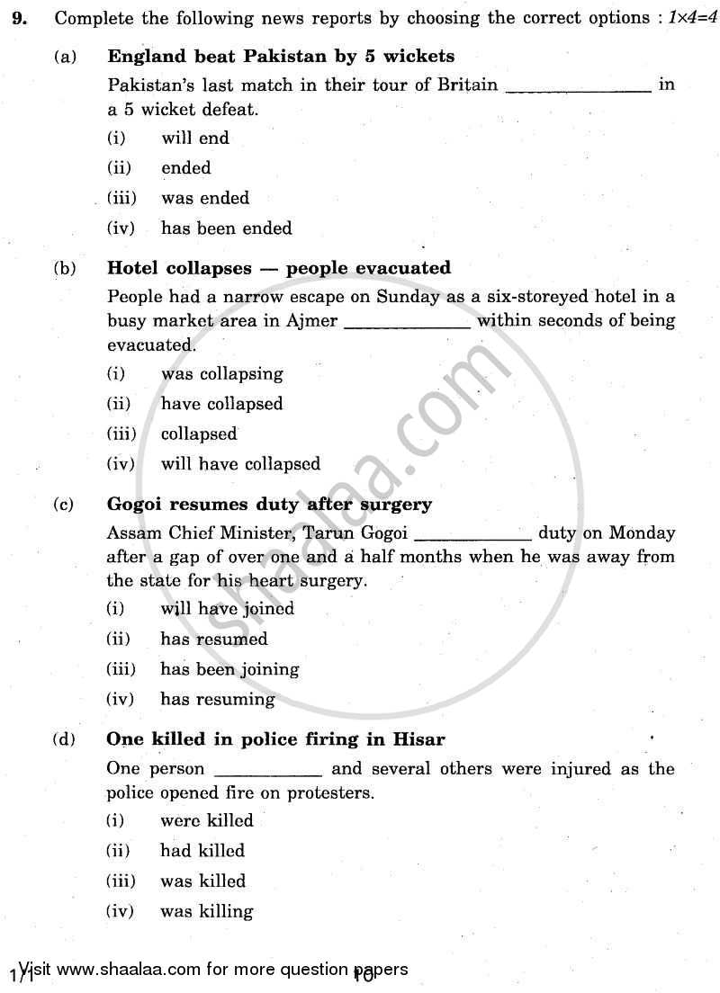 English Communicative 2010-2011 Class 10 - CBSE (Central Board of Secondary Education) question paper with PDF download