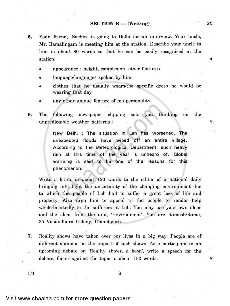 English Communicative 2010-2011 Class 10 - CBSE (Central Board of Secondary Education) question paper with PDF download