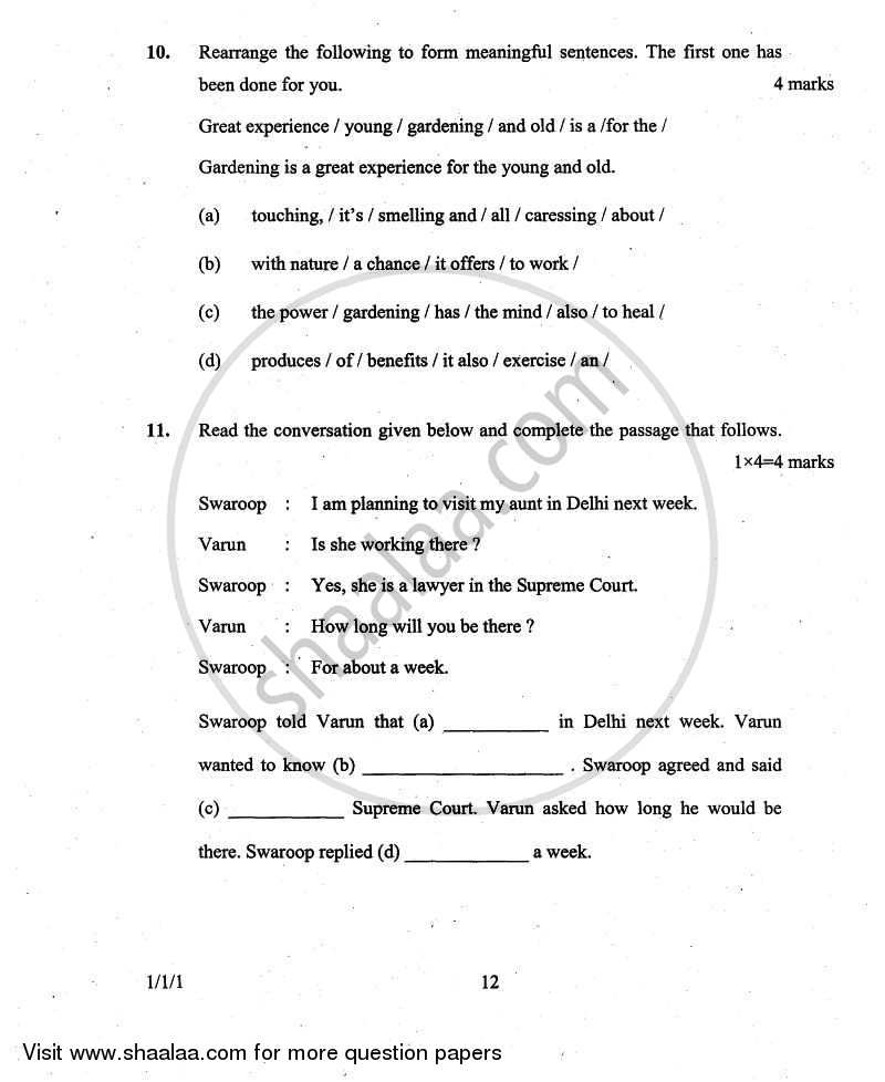 English Communicative 2010-2011 Class 10 - CBSE (Central Board of Secondary Education) question paper with PDF download