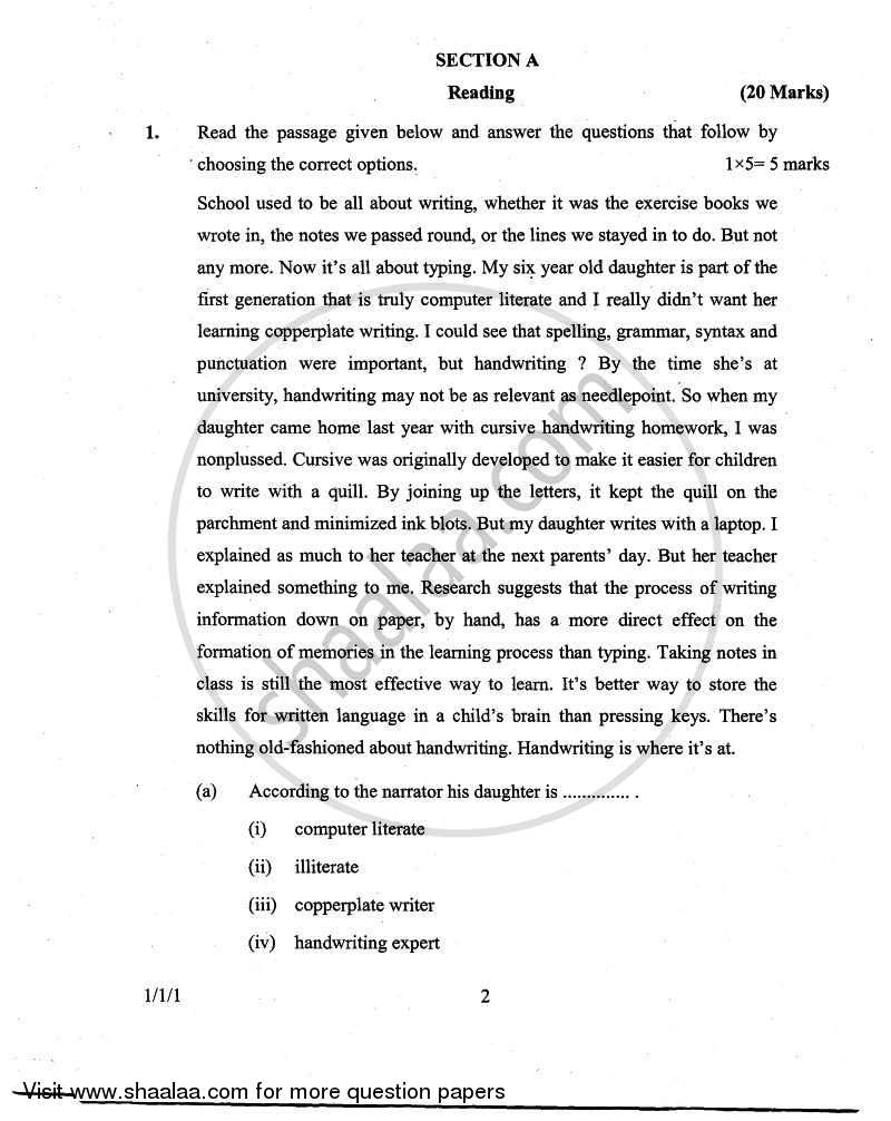 English Communicative 2010-2011 Class 10 - CBSE (Central Board of Secondary Education) question paper with PDF download