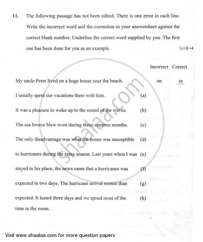 English Communicative 2011-2012 Class 10 - CBSE (Central Board of Secondary Education) question paper with PDF download