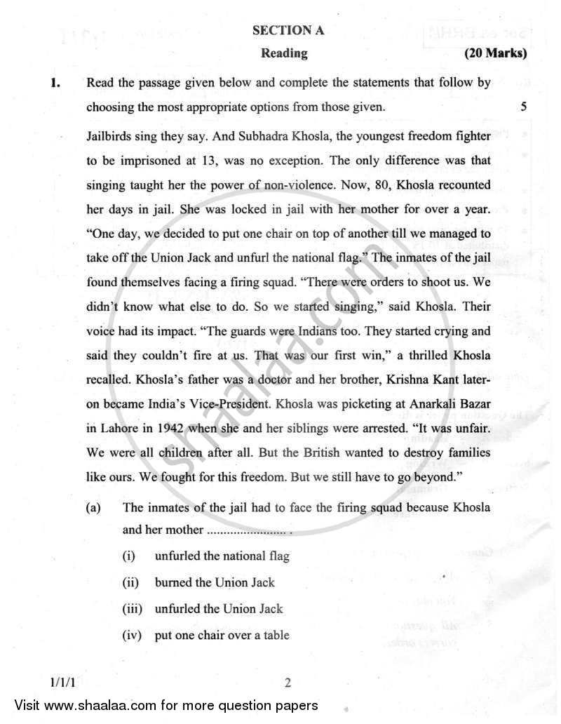 English Communicative 2011-2012 Class 10 - CBSE (Central Board of Secondary Education) question paper with PDF download