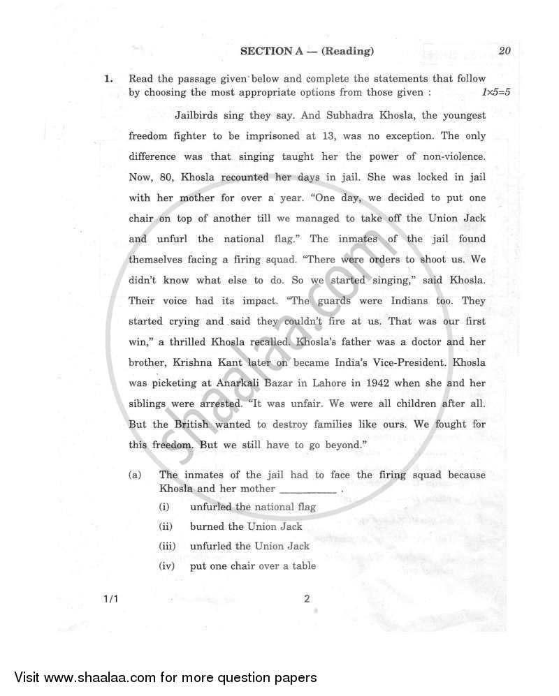 English Communicative 2011-2012 Class 10 - CBSE (Central Board of Secondary Education) question paper with PDF download