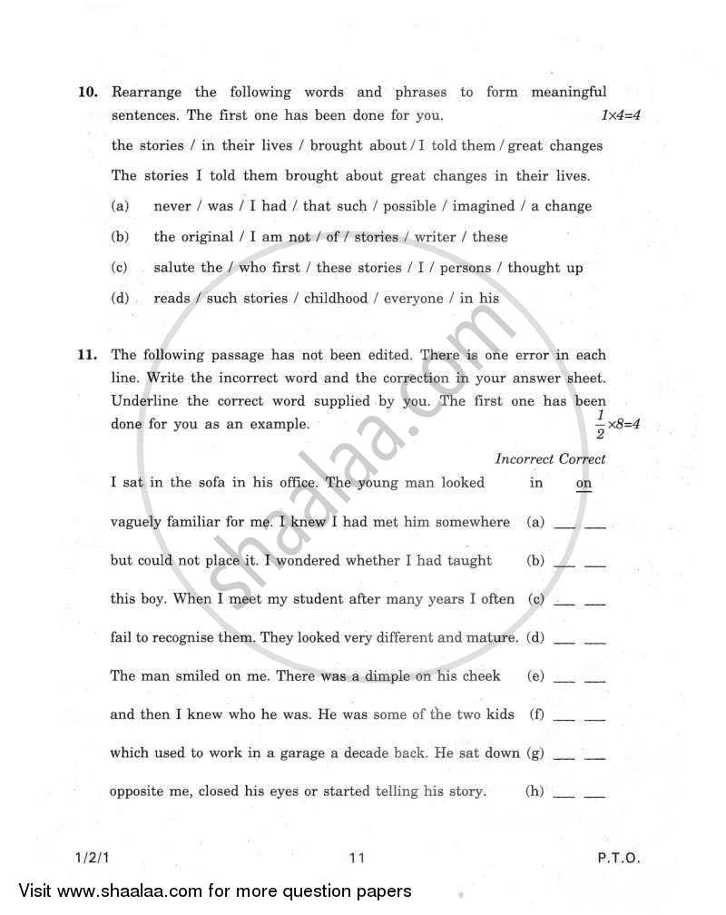 English Communicative 2011-2012 Class 10 - CBSE (Central Board of Secondary Education) question paper with PDF download