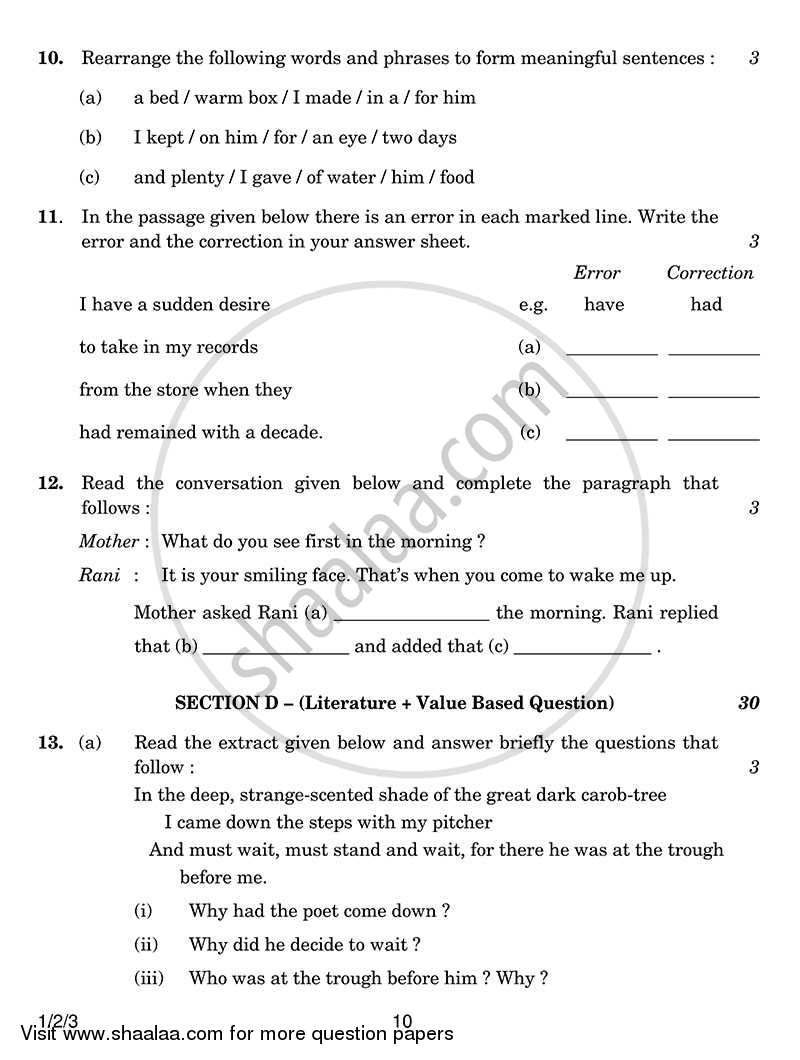 English Communicative 2013-2014 Class 10 - CBSE (Central Board of Secondary Education) question paper with PDF download