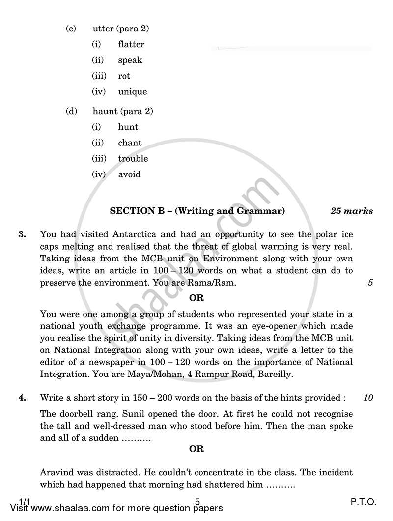 English Communicative 2014-2015 Class 10 - CBSE (Central Board of Secondary Education) question paper with PDF download