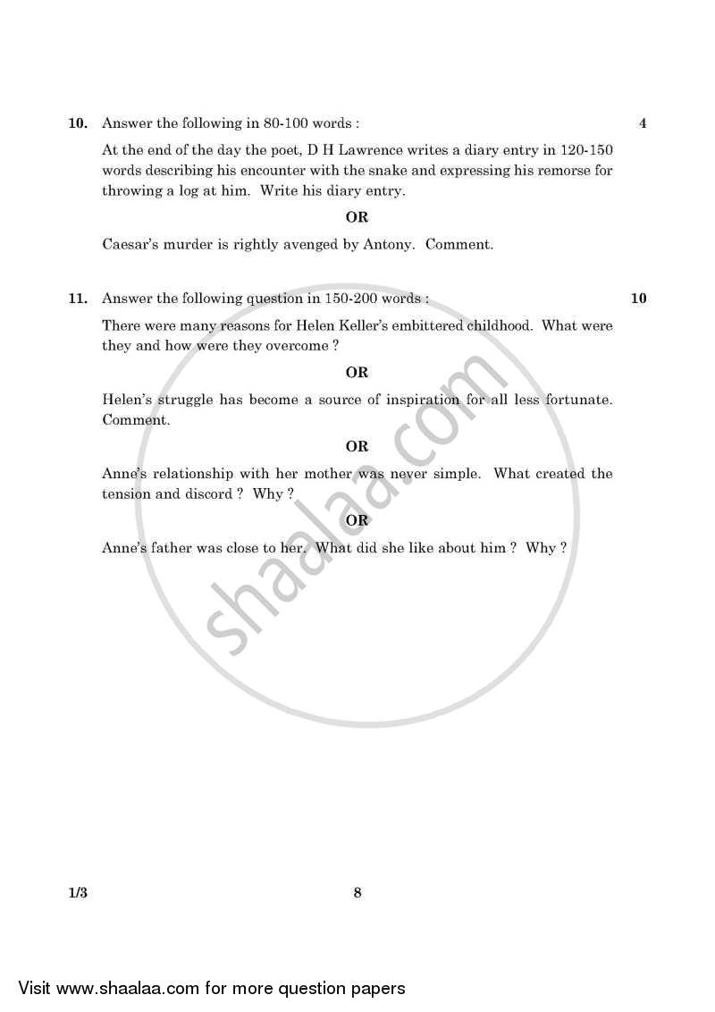 English Communicative 2015-2016 Class 10 - CBSE (Central Board of Secondary Education) question paper with PDF download