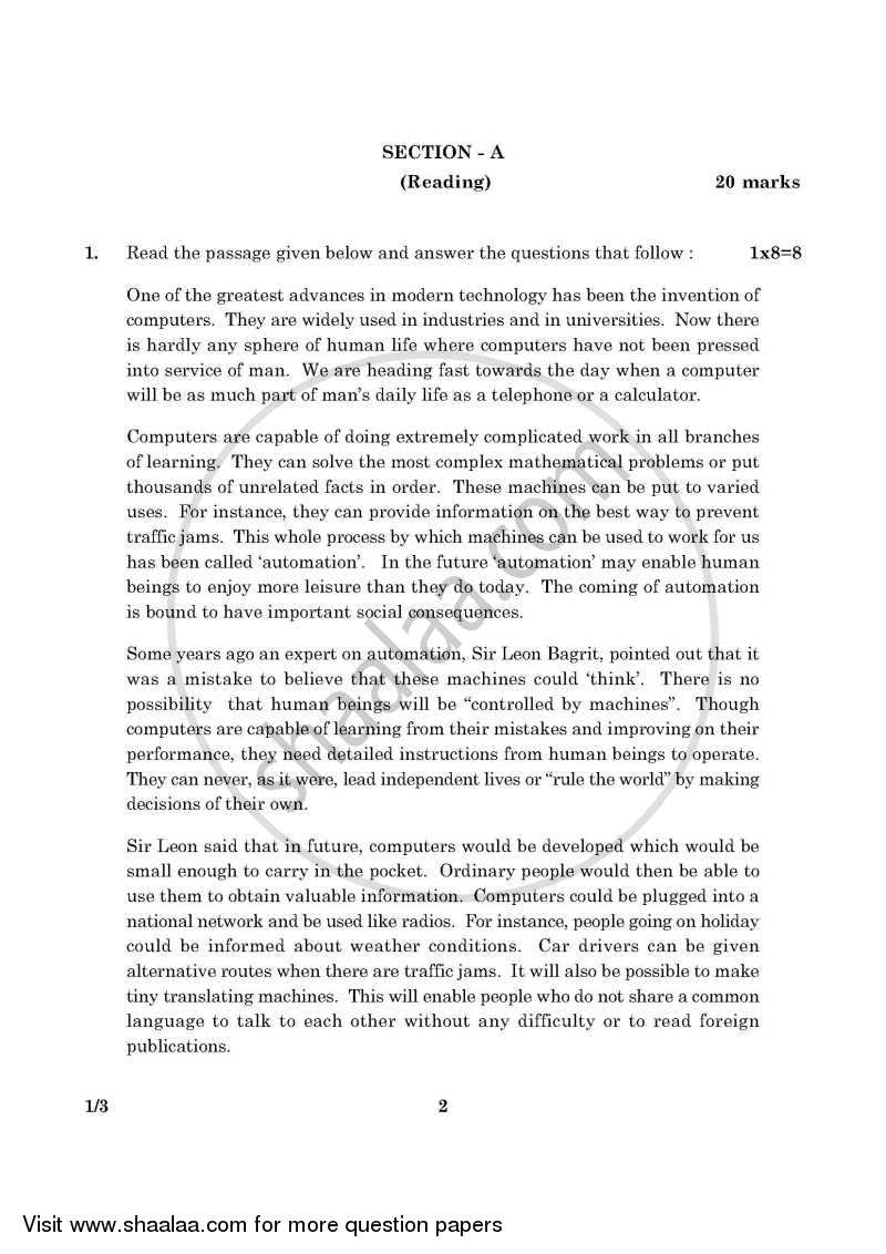 English Communicative 2015-2016 Class 10 - CBSE (Central Board of Secondary Education) question paper with PDF download