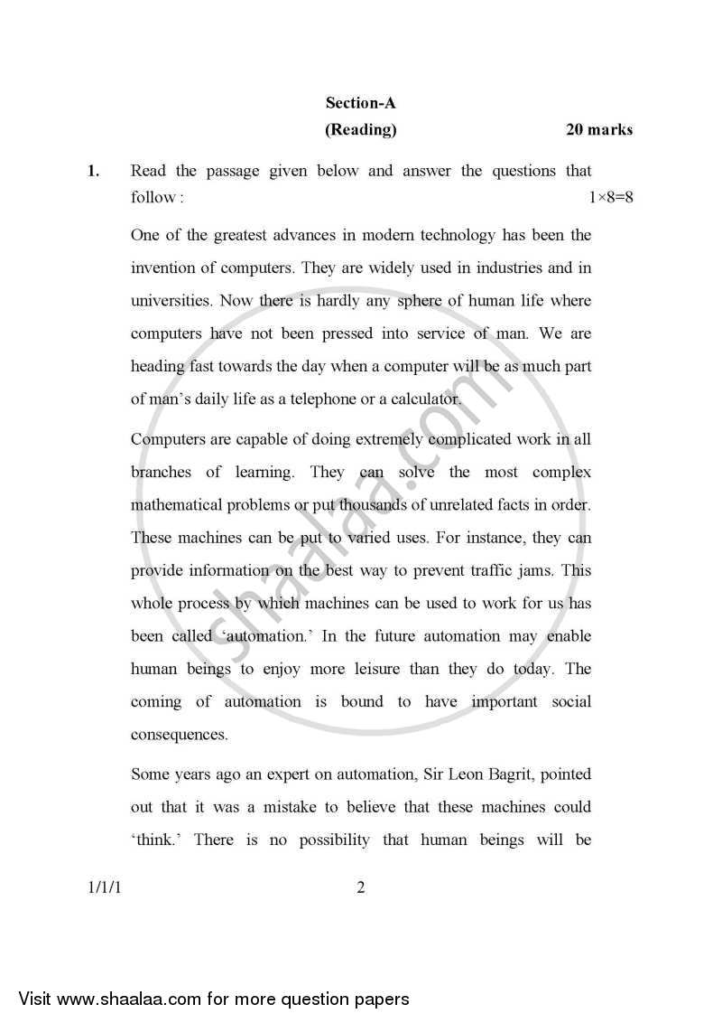 English Communicative 2015-2016 Class 10 - CBSE (Central Board of Secondary Education) question paper with PDF download