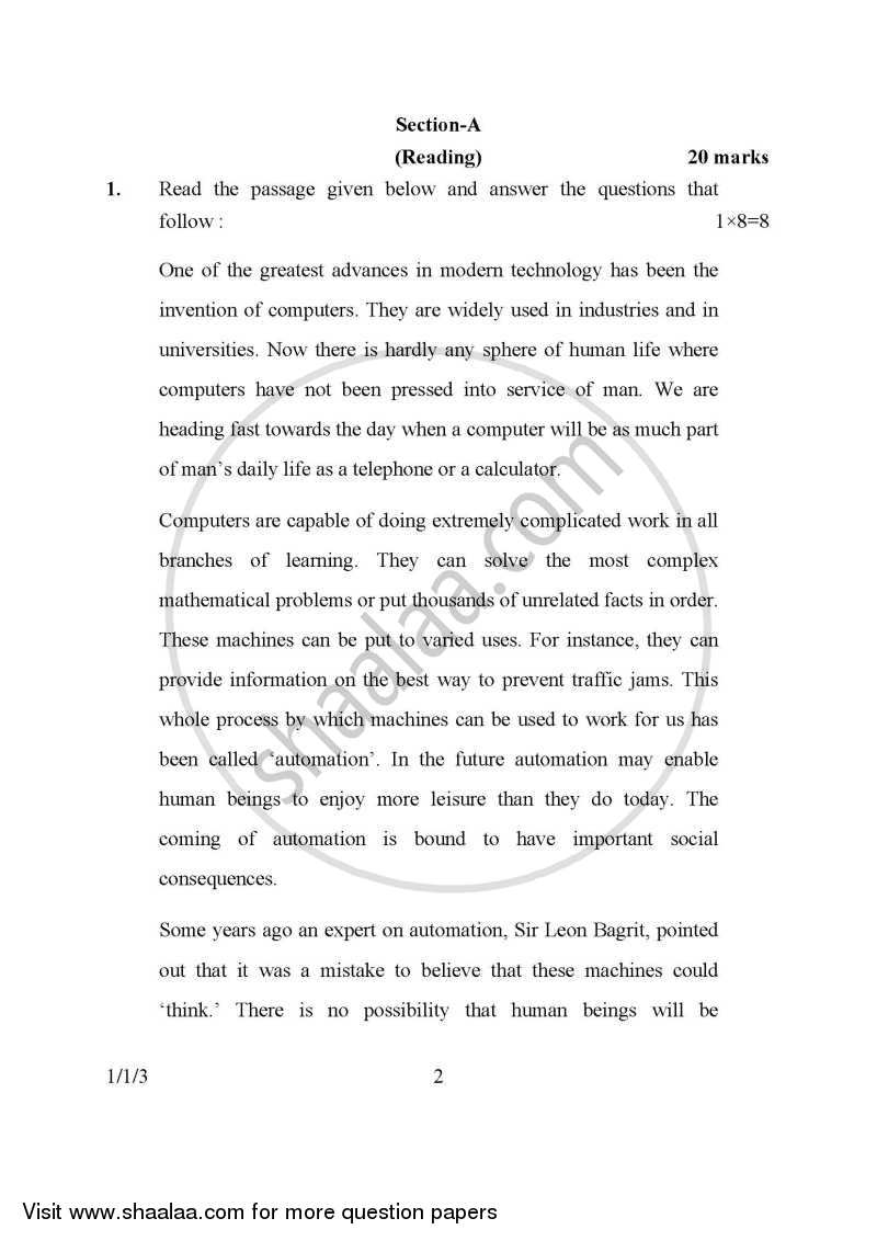 English Communicative 2015-2016 Class 10 - CBSE (Central Board of Secondary Education) question paper with PDF download