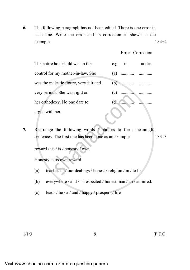 English Communicative 2016-2017 Class 10 - CBSE (Central Board of Secondary Education) question paper with PDF download