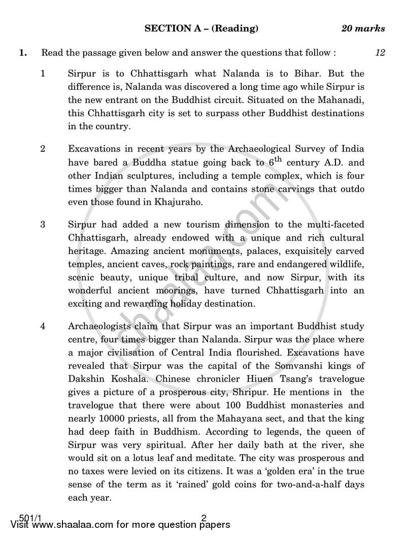 English Communicative 2016-2017 Class 10 - CBSE (Central Board of Secondary Education) question paper with PDF download