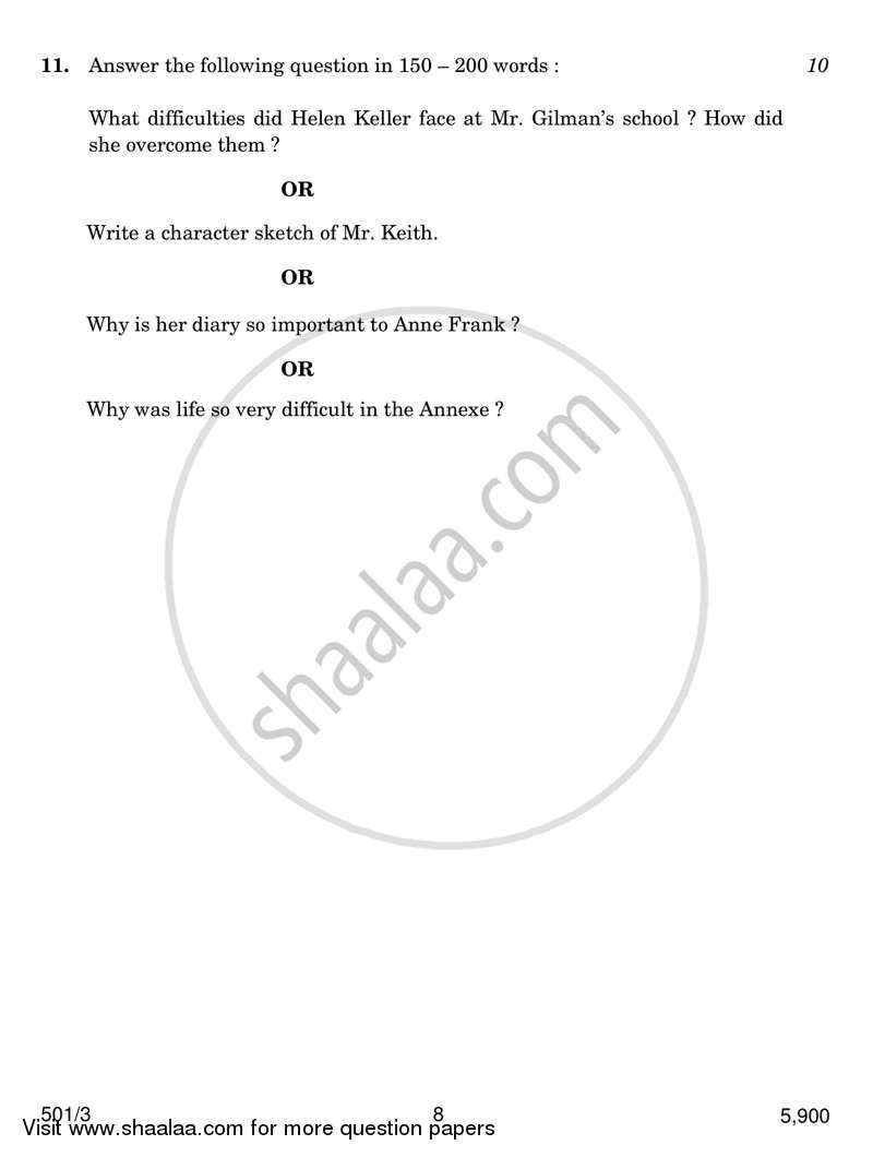 English Communicative 2016-2017 Class 10 - CBSE (Central Board of Secondary Education) question paper with PDF download