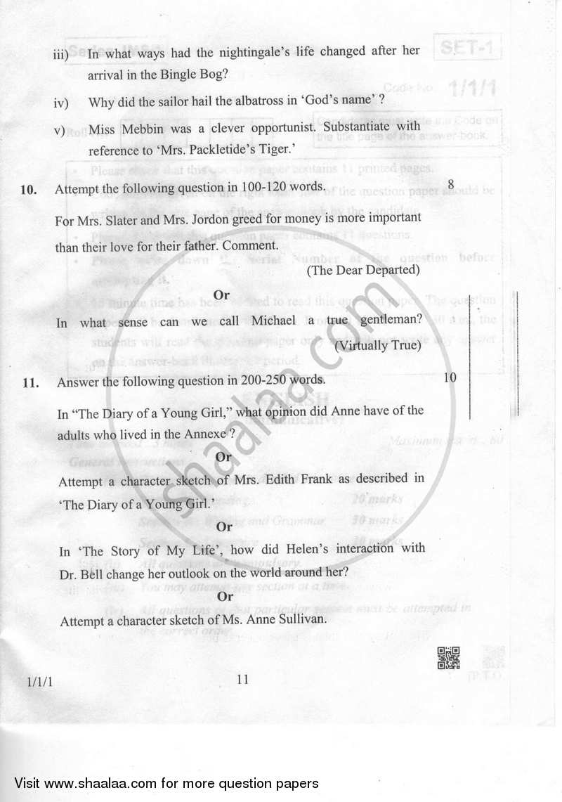 English Communicative 2018-2019 Class 10 - CBSE (Central Board of Secondary Education) question paper with PDF download