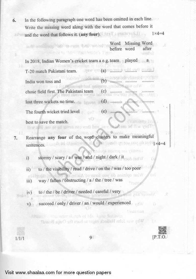 English Communicative 2018-2019 Class 10 - CBSE (Central Board of Secondary Education) question paper with PDF download