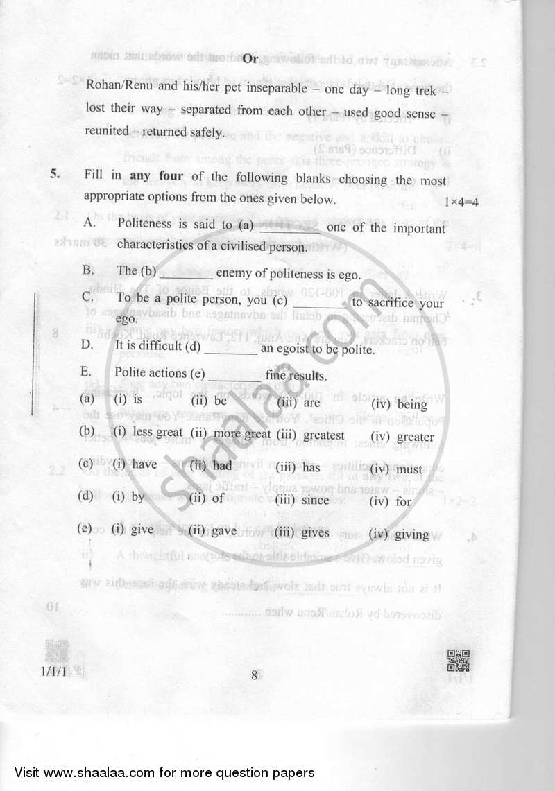 English Communicative 2018-2019 Class 10 - CBSE (Central Board of Secondary Education) question paper with PDF download