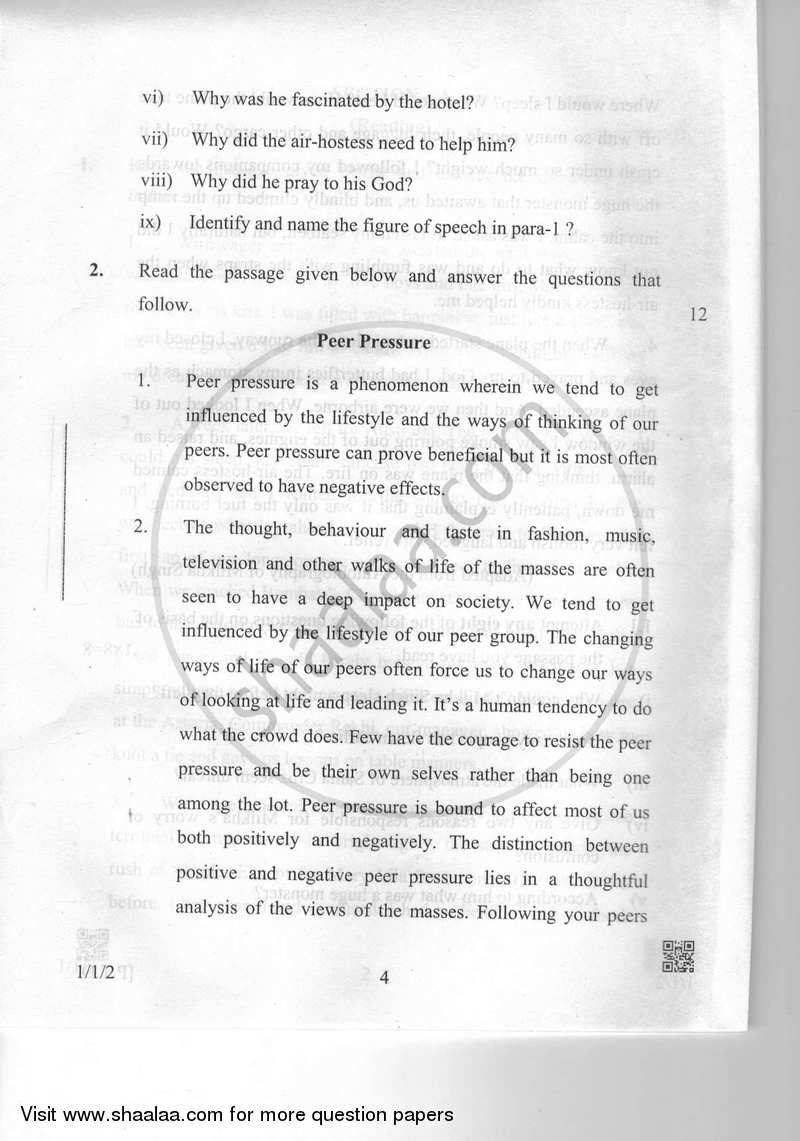 English Communicative 2018-2019 Class 10 - CBSE (Central Board of Secondary Education) question paper with PDF download