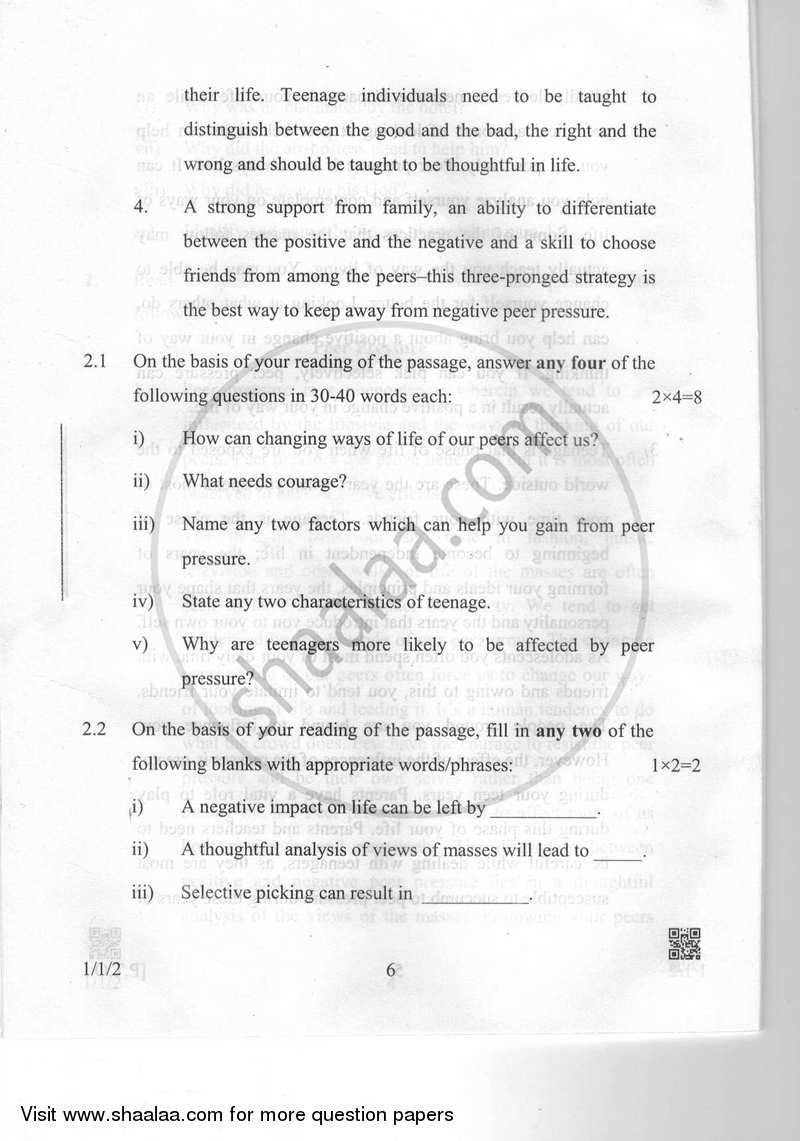 English Communicative 2018-2019 Class 10 - CBSE (Central Board of Secondary Education) question paper with PDF download