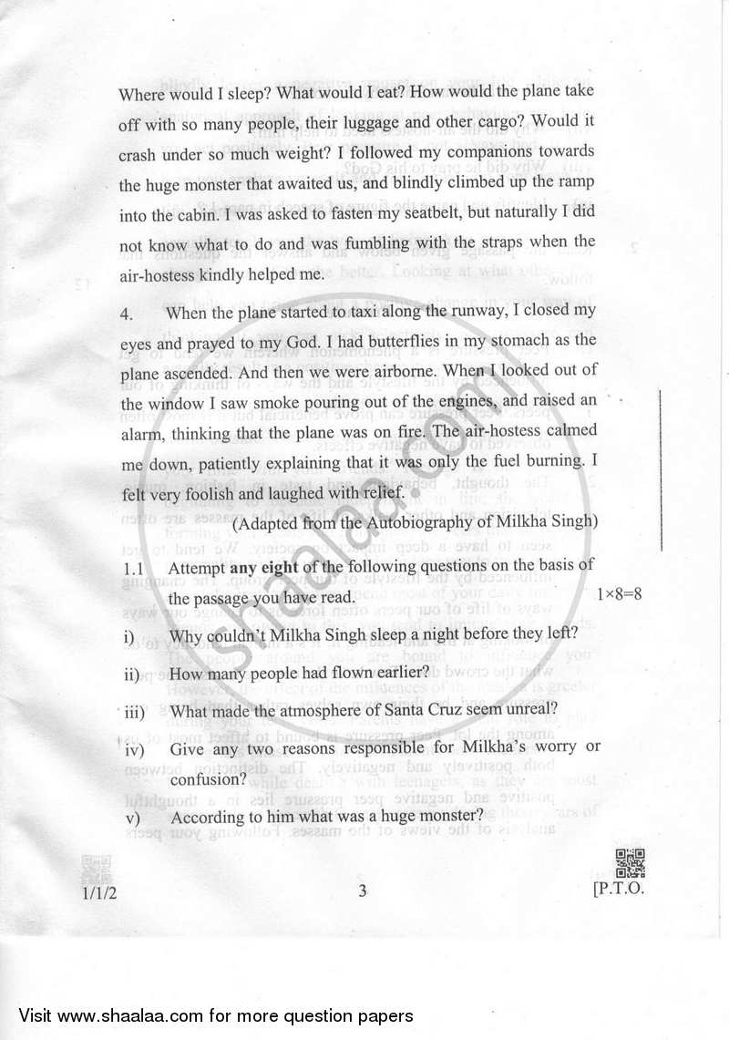 English Communicative 2018-2019 Class 10 - CBSE (Central Board of Secondary Education) question paper with PDF download