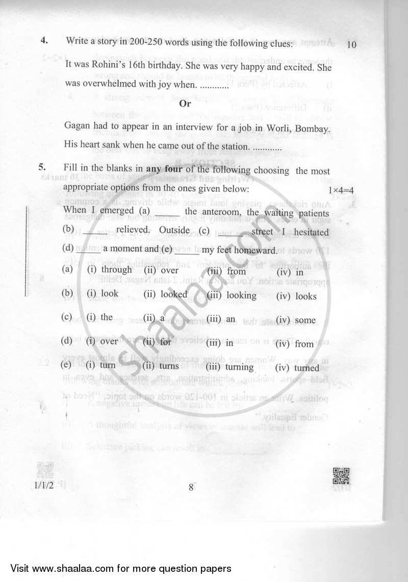 English Communicative 2018-2019 Class 10 - CBSE (Central Board of Secondary Education) question paper with PDF download