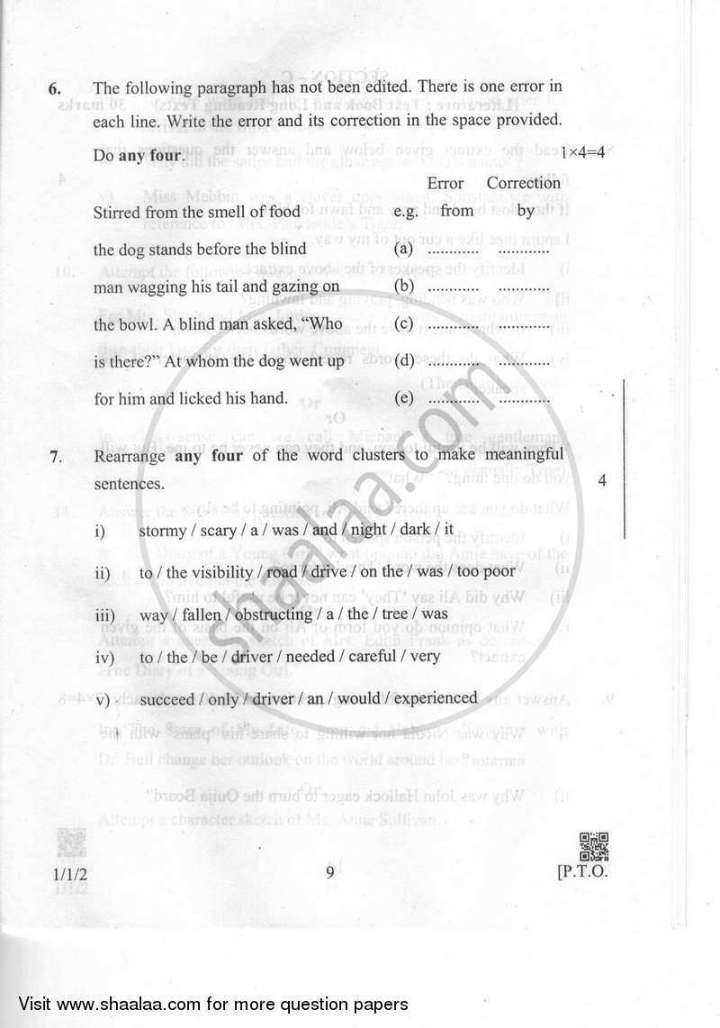 English Communicative 2018-2019 Class 10 - CBSE (Central Board of Secondary Education) question paper with PDF download