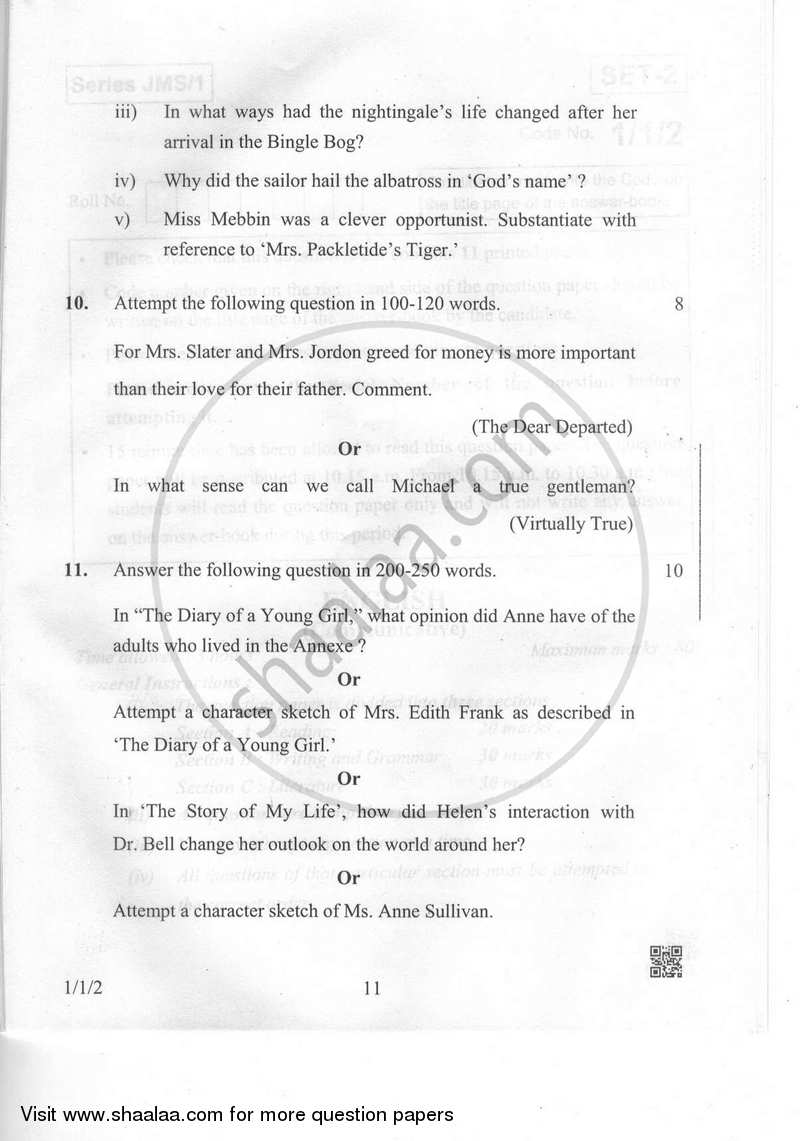 English Communicative 2018-2019 Class 10 - CBSE (Central Board of Secondary Education) question paper with PDF download