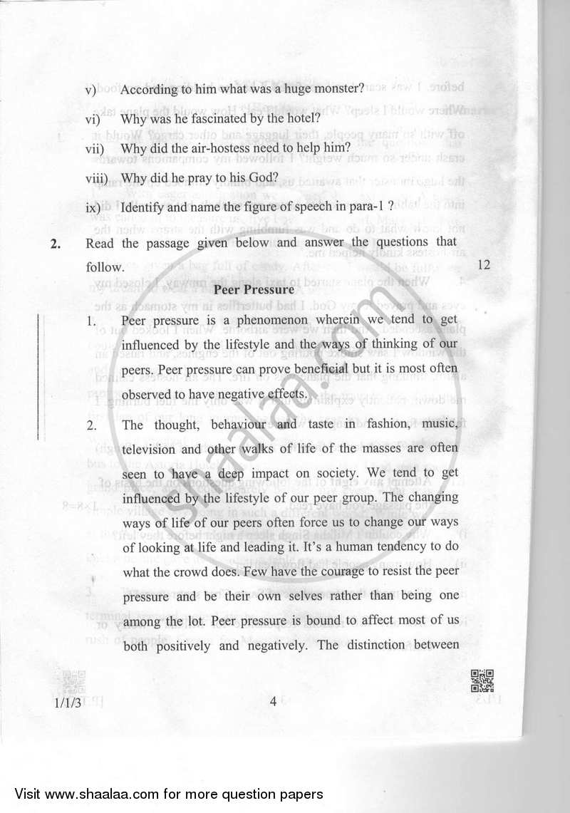 English Communicative 2018-2019 Class 10 - CBSE (Central Board of Secondary Education) question paper with PDF download