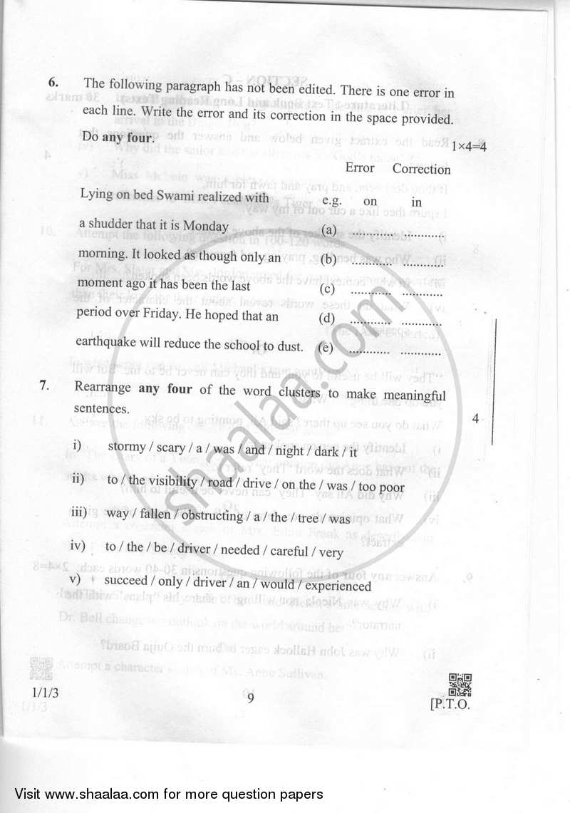 English Communicative 2018-2019 Class 10 - CBSE (Central Board of Secondary Education) question paper with PDF download