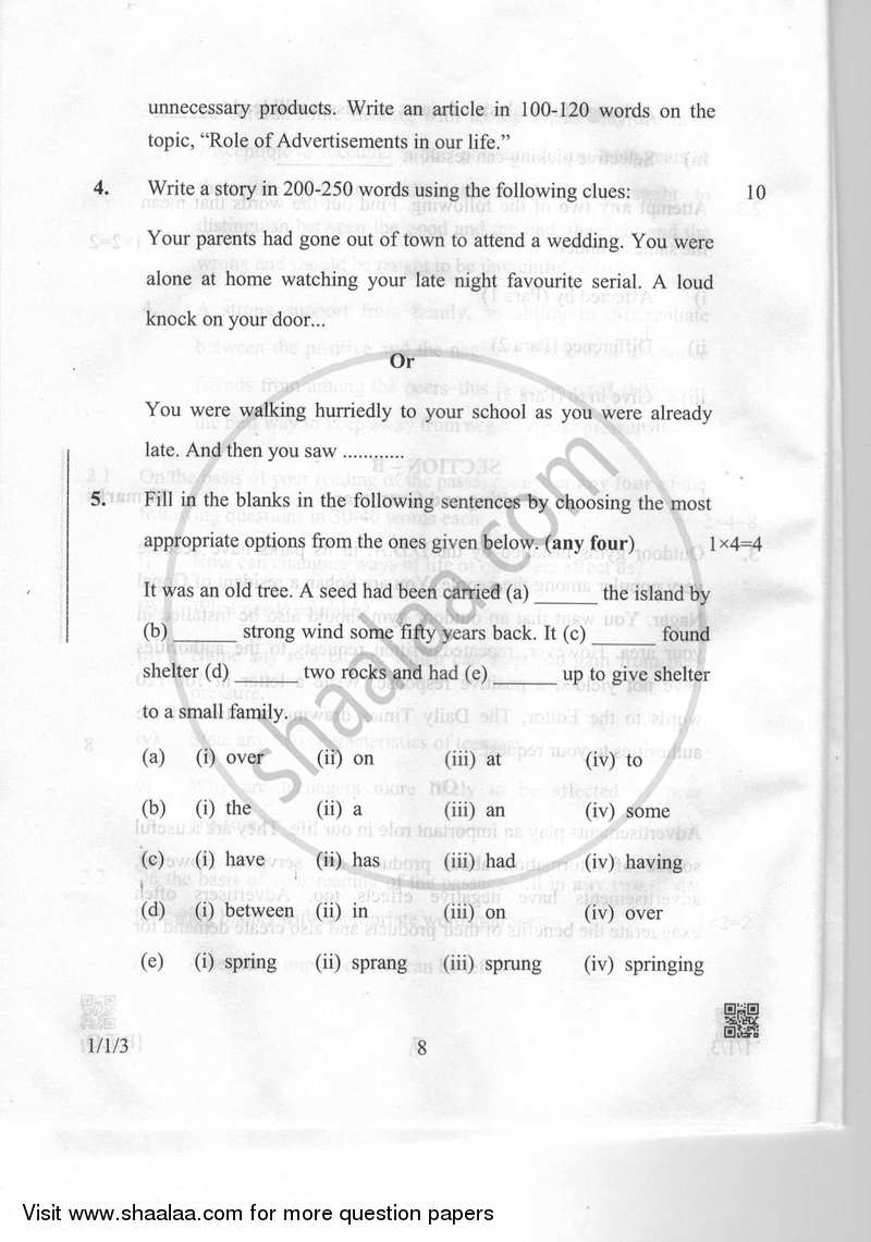 English Communicative 2018-2019 Class 10 - CBSE (Central Board of Secondary Education) question paper with PDF download