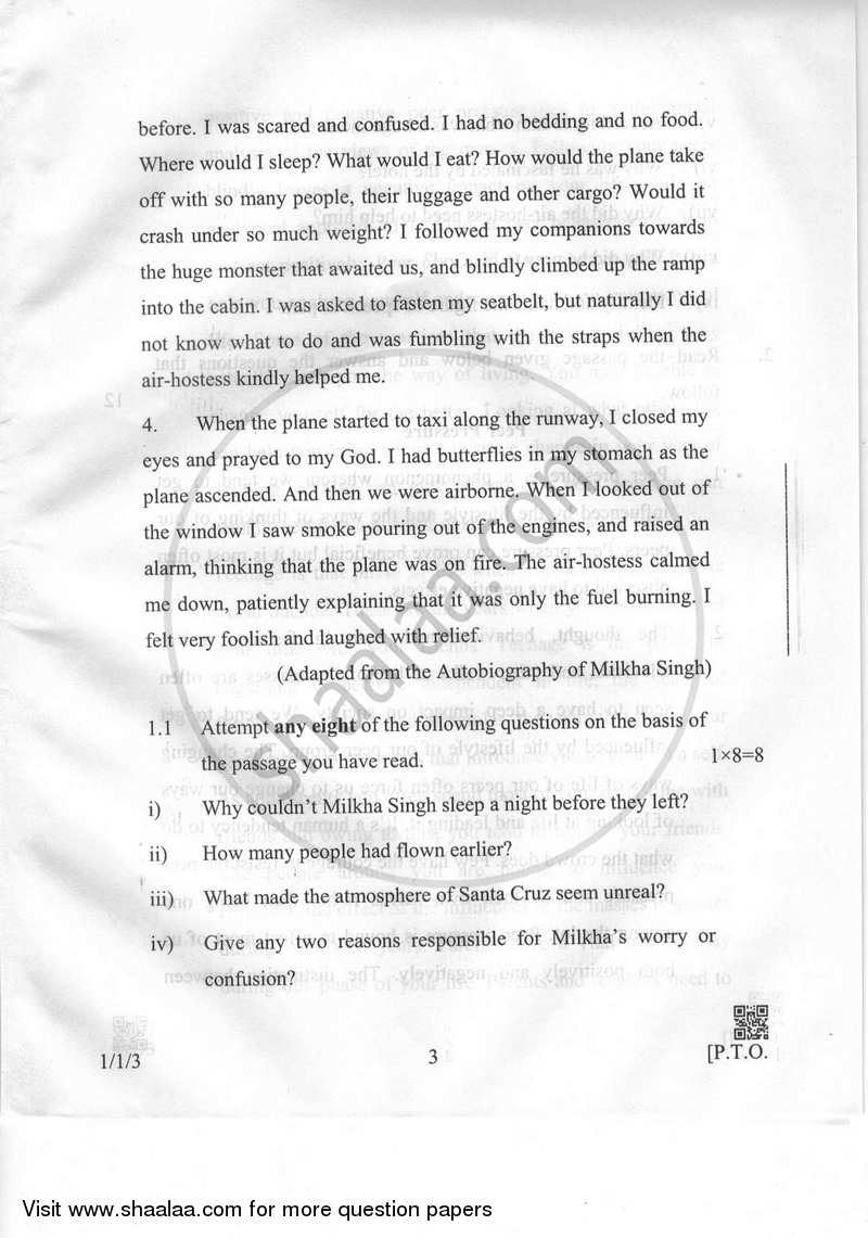 English Communicative 2018-2019 Class 10 - CBSE (Central Board of Secondary Education) question paper with PDF download