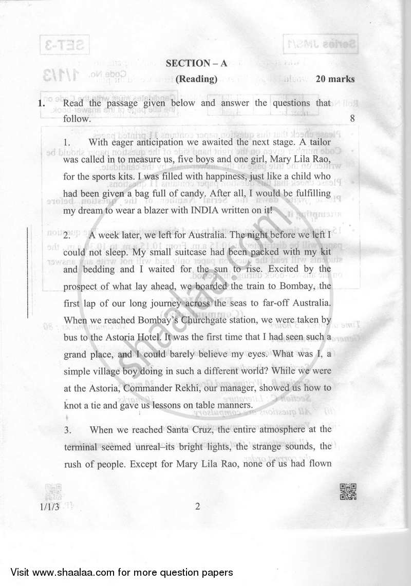 English Communicative 2018-2019 Class 10 - CBSE (Central Board of Secondary Education) question paper with PDF download