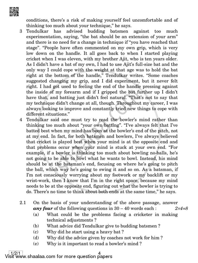 English Communicative 2018-2019 Class 10 - CBSE (Central Board of Secondary Education) question paper with PDF download