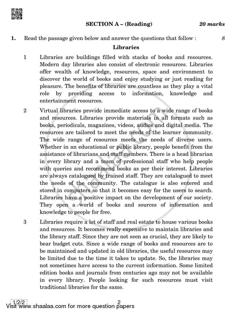 English Communicative 2018-2019 Class 10 - CBSE (Central Board of Secondary Education) question paper with PDF download